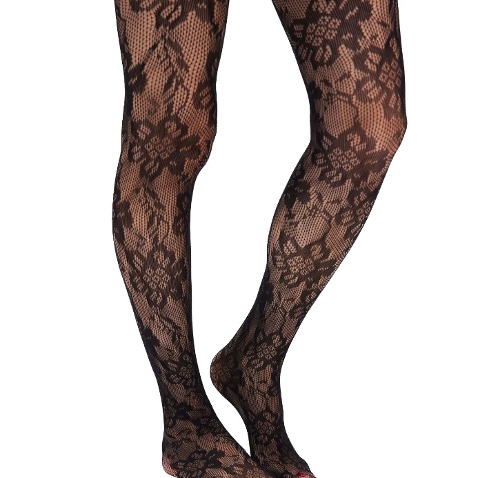 Black Floral Lace Tights - Xxl